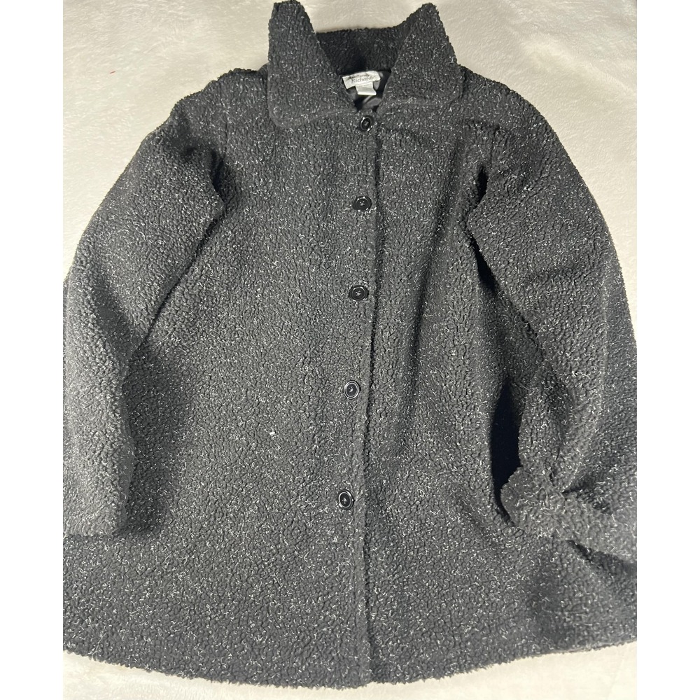 Anthony Richards Coat Womens 2X Black Boucle Teddy Button Front Lined Pockets